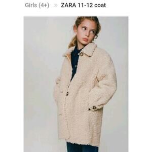 Zara Teddy Beige Girls Button Up Coat Size 11 / 12